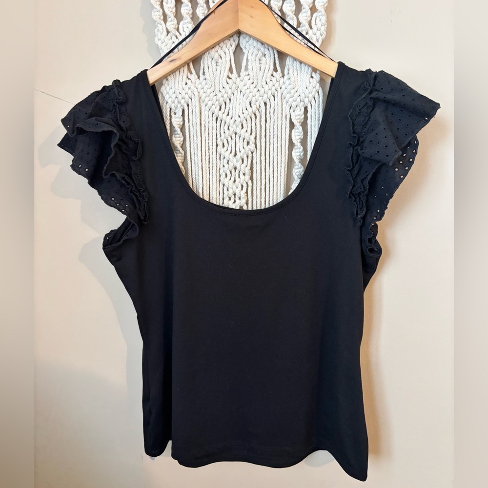 Sofia by Sofia Vergara Black Ruffle Sleeve Blouse